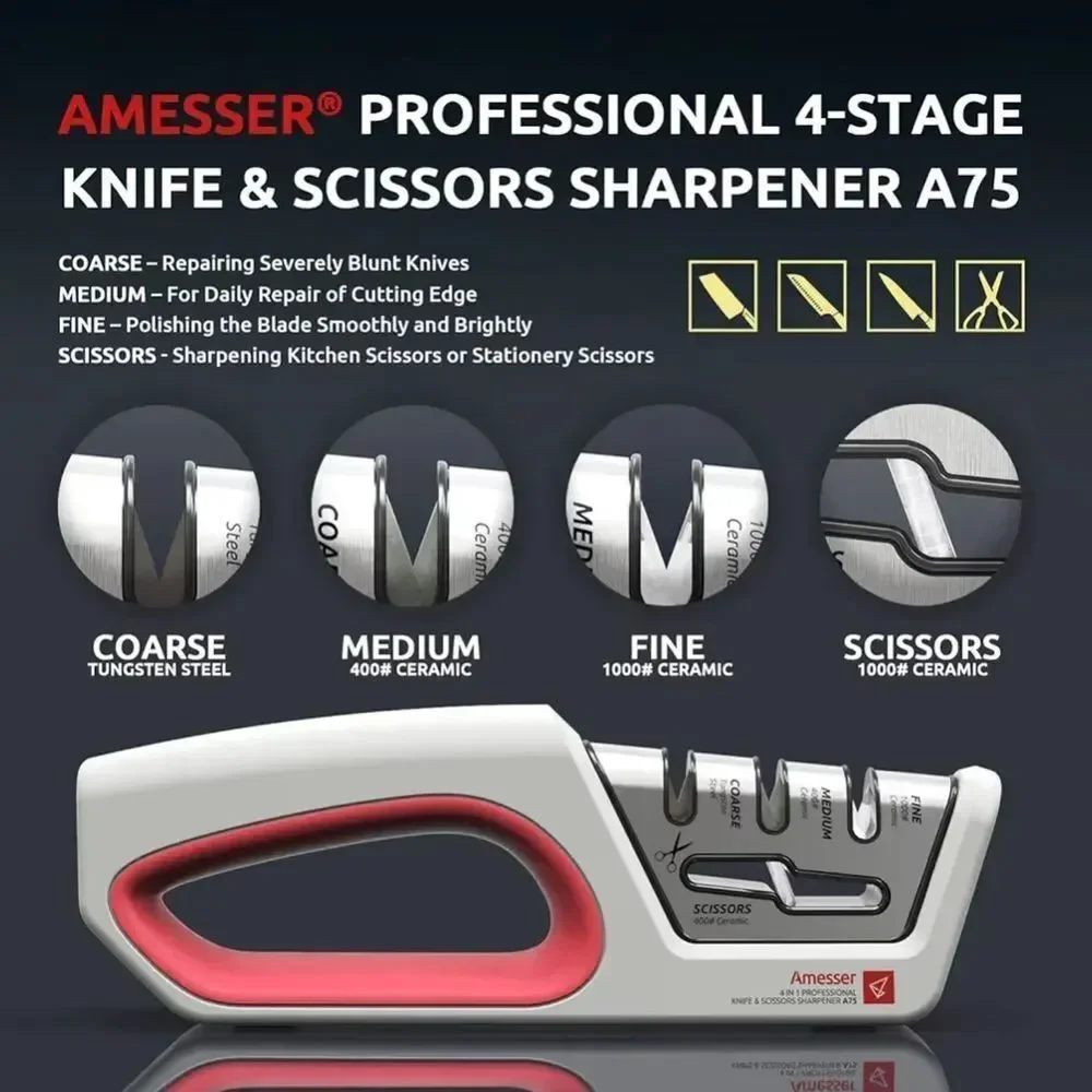 Amesser 4 In 1 Professional Knife & Scissors Sharpener A75